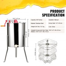 VEVOR Manual Honey Extractor, 4/8 Frames Honey Spinner Extractor, Stainless Steel Beekeeping Extraction, Honeycomb Drum Spinner with Lid, Apiary Centrifuge Equipment with Height Adjustable Stand