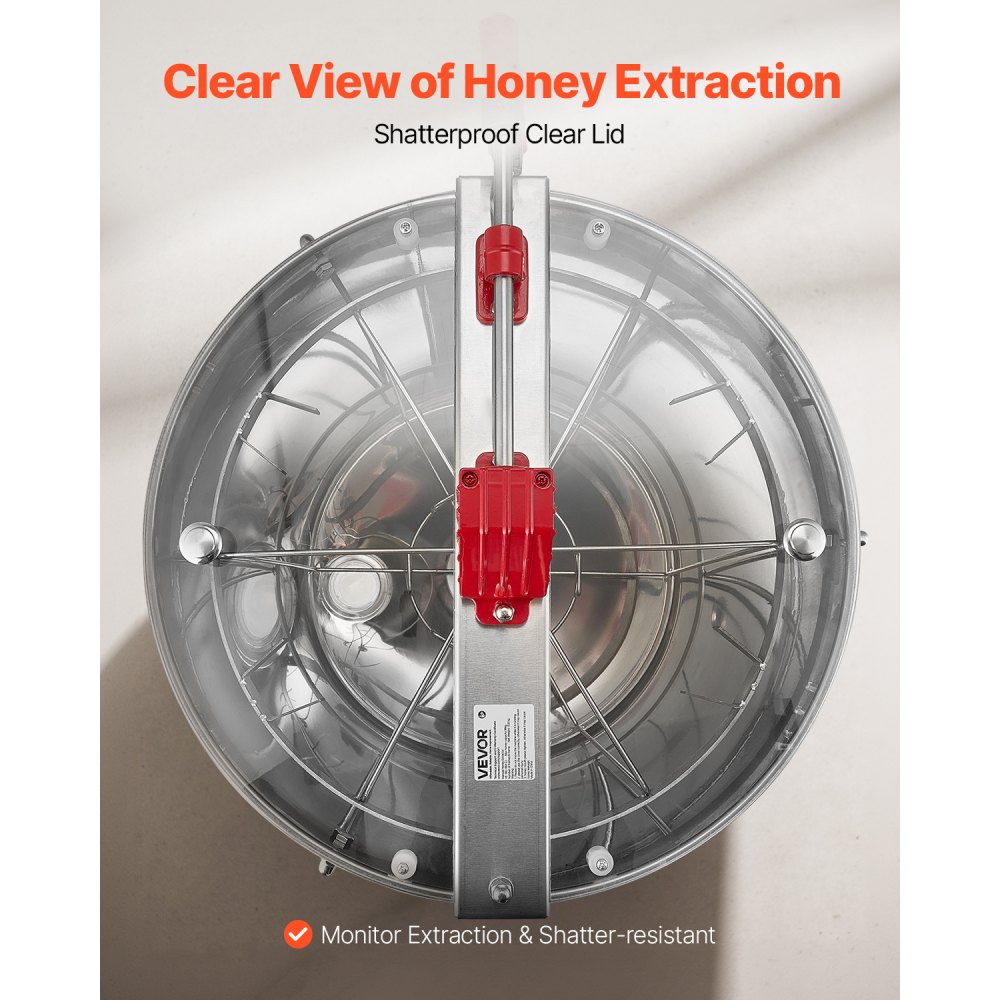 VEVOR Honey Extractor, 6 Frame Manual Honey Spinner with Transparent Lid, Stainless Steel Honeycomb Drum Spinner with Height Adjustable Stand, Honeycomb Extraction Centrifuge Equipment for Beekeeping