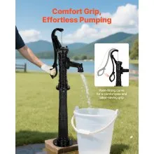 VEVOR Well Hand Pitcher Pump, 20 ft Max Lift, Antique Cast Iron Manual Hand Water Pump with Heightening Base, NPT 1-1/4 in Connection, Easy Installation, for Outdoor Garden, Pond, Yard, Farm, Black