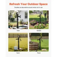 VEVOR Well Hand Pitcher Pump, 20 ft Max Lift, Antique Cast Iron Manual Hand Water Pump with Heightening Base, NPT 1-1/4 in Connection, Easy Installation, for Outdoor Garden, Pond, Yard, Farm, Black