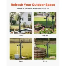 VEVOR Well Hand Pitcher Pump, 20 ft Max Lift, Antique Cast Iron Manual Hand Water Pump with Heightening Base, NPT 1-1/4 in Connection, Easy Installation, for Outdoor Garden, Pond, Yard, Farm, Green