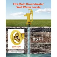 VEVOR Well Hand Pitcher Pump, 25 ft Maximum Lift, Antique Cast Iron Manual Hand Water Pump, NPT 1-1/4 in Connection, Easy Installation, Old Fashioned for Outdoor Garden, Pond, Backyard, Farm, Yellow