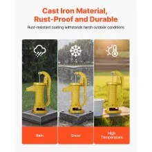 VEVOR Well Hand Pitcher Pump, 25 ft Maximum Lift, Antique Cast Iron Manual Hand Water Pump, NPT 1-1/4 in Connection, Easy Installation, Old Fashioned for Outdoor Garden, Pond, Backyard, Farm, Yellow
