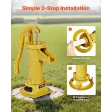 VEVOR Well Hand Pitcher Pump, 25 ft Maximum Lift, Antique Cast Iron Manual Hand Water Pump, NPT 1-1/4 in Connection, Easy Installation, Old Fashioned for Outdoor Garden, Pond, Backyard, Farm, Yellow