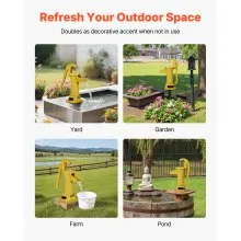 VEVOR Well Hand Pitcher Pump, 25 ft Maximum Lift, Antique Cast Iron Manual Hand Water Pump, NPT 1-1/4 in Connection, Easy Installation, Old Fashioned for Outdoor Garden, Pond, Backyard, Farm, Yellow