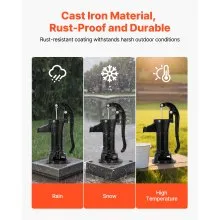 VEVOR Well Hand Pitcher Pump, 25 ft Maximum Lift, Antique Cast Iron Manual Hand Water Pump, NPT 1-1/4 in Connection, Easy Installation, Old Fashioned for Outdoor Garden, Pond, Backyard, Farm, Black