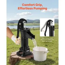 VEVOR Well Hand Pitcher Pump, 25 ft Maximum Lift, Antique Cast Iron Manual Hand Water Pump, NPT 1-1/4 in Connection, Easy Installation, Old Fashioned for Outdoor Garden, Pond, Backyard, Farm, Black