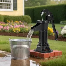 VEVOR Well Hand Pitcher Pump, 25 ft Maximum Lift, Antique Cast Iron Manual Hand Water Pump, NPT 1-1/4 in Connection, Easy Installation, Old Fashioned for Outdoor Garden, Pond, Backyard, Farm, Black