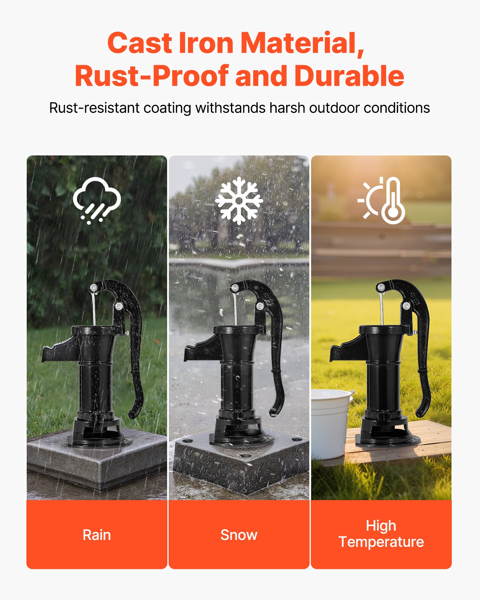 VEVOR Well Hand Pitcher Pump, 25 ft Maximum Lift, Antique Cast Iron Manual Hand Water Pump, NPT 1-1/4 in Connection, Easy Installation, Old Fashioned for Outdoor Garden, Pond, Backyard, Farm, Black
