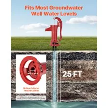 VEVOR Well Hand Pitcher Pump, 25 ft Maximum Lift, Antique Cast Iron Manual Hand Water Pump, NPT 1-1/4 in Connection, Easy Installation, Old Fashioned for Outdoor Garden, Pond, Backyard, Farm, Red
