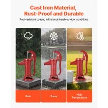 VEVOR Well Hand Pitcher Pump, 25 ft Maximum Lift, Antique Cast Iron Manual Hand Water Pump, NPT 1-1/4 in Connection, Easy Installation, Old Fashioned for Outdoor Garden, Pond, Backyard, Farm, Red