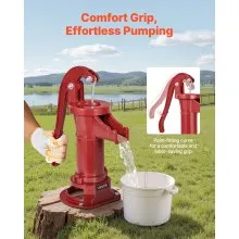 VEVOR Well Hand Pitcher Pump, 25 ft Maximum Lift, Antique Cast Iron Manual Hand Water Pump, NPT 1-1/4 in Connection, Easy Installation, Old Fashioned for Outdoor Garden, Pond, Backyard, Farm, Red