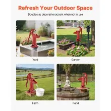 VEVOR Well Hand Pitcher Pump, 25 ft Maximum Lift, Antique Cast Iron Manual Hand Water Pump, NPT 1-1/4 in Connection, Easy Installation, Old Fashioned for Outdoor Garden, Pond, Backyard, Farm, Red