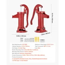 VEVOR Well Hand Pitcher Pump, 25 ft Maximum Lift, Antique Cast Iron Manual Hand Water Pump, NPT 1-1/4 in Connection, Easy Installation, Old Fashioned for Outdoor Garden, Pond, Backyard, Farm, Red