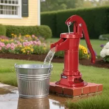 VEVOR Well Hand Pitcher Pump, 25 ft Maximum Lift, Antique Cast Iron Manual Hand Water Pump, NPT 1-1/4 in Connection, Easy Installation, Old Fashioned for Outdoor Garden, Pond, Backyard, Farm, Red