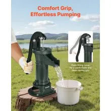 VEVOR Well Hand Pitcher Pump, 25 ft Maximum Lift, Antique Cast Iron Manual Hand Water Pump, NPT 1-1/4 in Connection, Easy Installation, Old Fashioned for Outdoor Garden, Pond, Backyard, Farm, Green