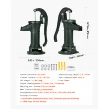 VEVOR Well Hand Pitcher Pump, 25 ft Maximum Lift, Antique Cast Iron Manual Hand Water Pump, NPT 1-1/4 in Connection, Easy Installation, Old Fashioned for Outdoor Garden, Pond, Backyard, Farm, Green