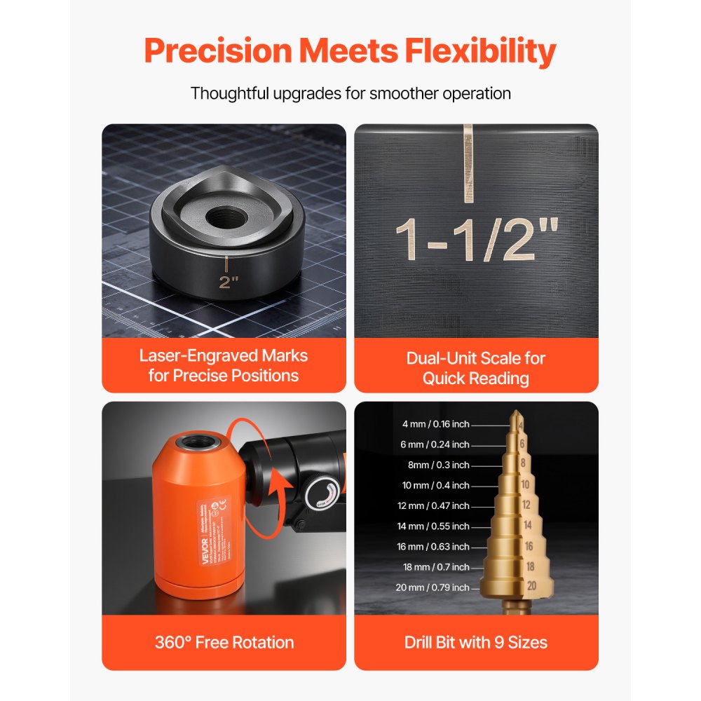 VEVOR Knockout Punch Set, 98.07 kN Hydraulic Knockout Set, 12.7 to 50.8mm KO Tool Kit Hole Making Tool, KO Tools Kit W/6 Dies for Metal Electrical Cabinets, Electrical Control Cabinets, Switch Cabinet