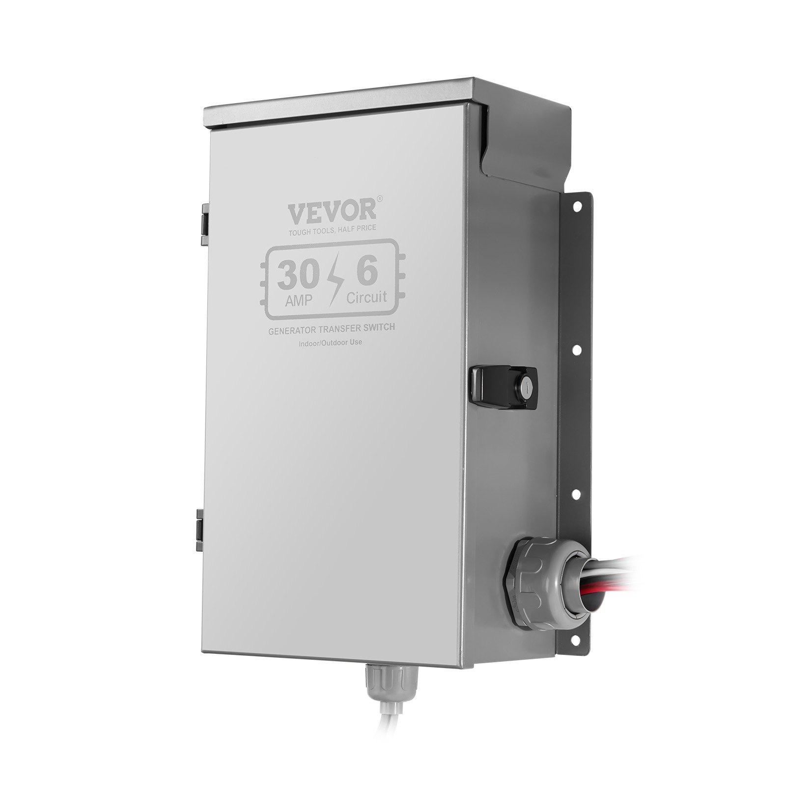 VEVOR Manual Transfer Switch, 30-Amp 6-Circuit, Prewired Generator Transfer Switch Kit with NEMA L14-30P Power Inlet Box, Double-Throw Switch, NEMA 3R, Mechanical Watt Meter, for 7500W Generators