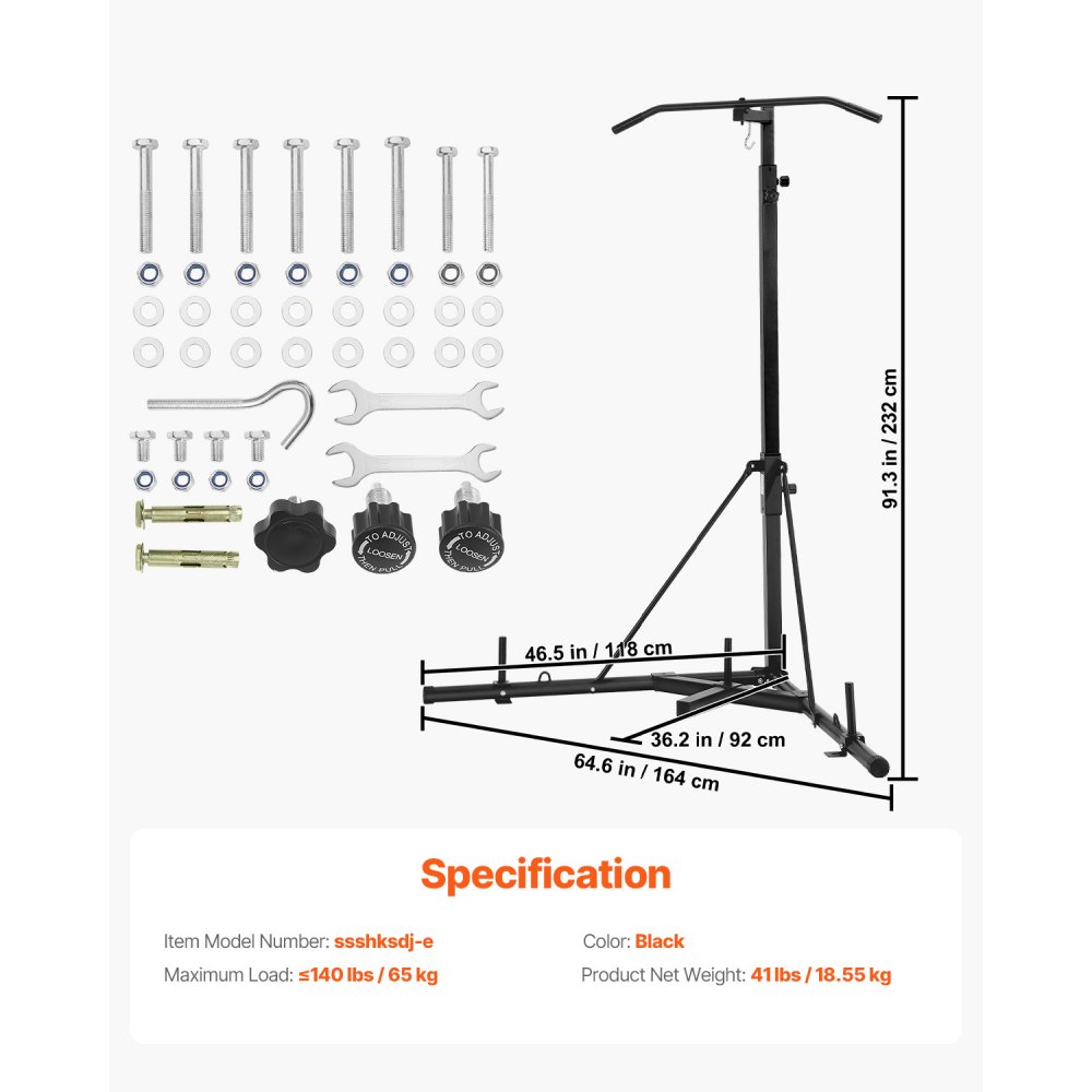 VEVOR 2 in 1 Punching Bag Stand, Steel Heavy Duty Workout Equipment, Adjustable Height Boxing Punching Bag Stand with Pull Up Bar, Freestanding Sandbag Rack, Holds Up to 140 lbs, for Home Gym Fitness