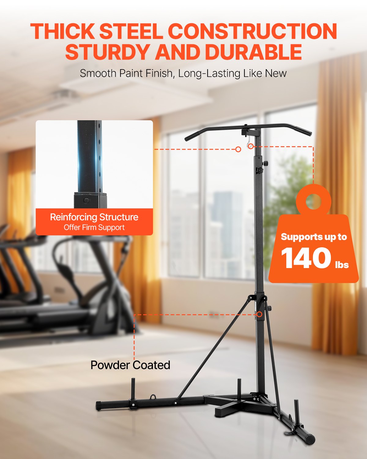 VEVOR 2 in 1 Punching Bag Stand, Steel Heavy Duty Workout Equipment, Adjustable Height Boxing Punching Bag Stand with Pull Up Bar, Freestanding Sandbag Rack, Holds Up to 140 lbs, for Home Gym Fitness