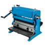 blue VEVOR sheet metal brake with adjustable handles and sturdy metal base.