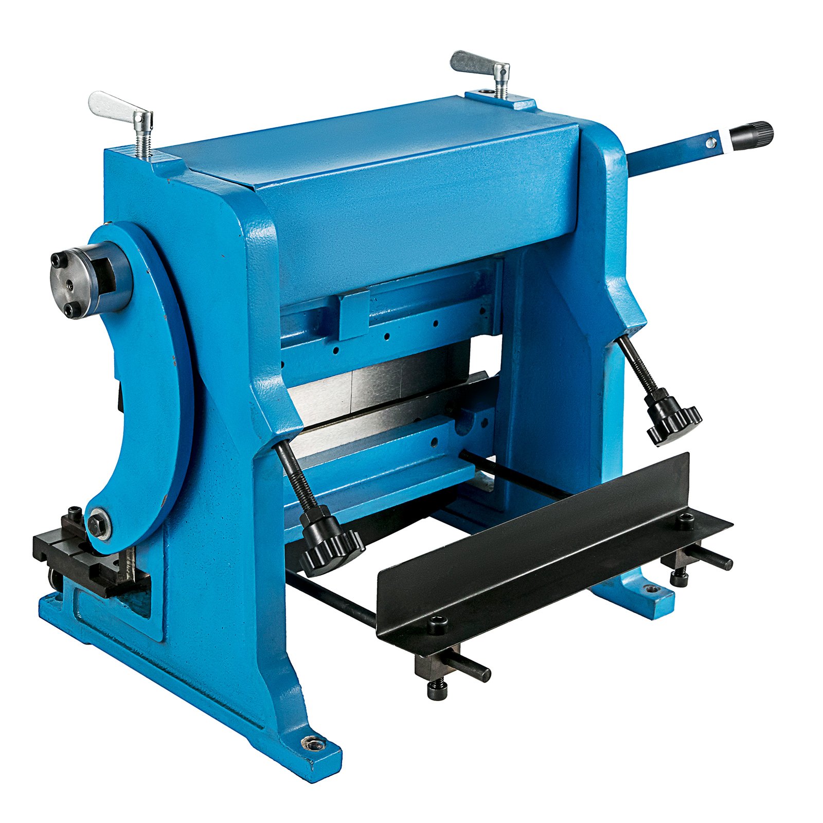 blue VEVOR sheet metal brake with adjustable handles and sturdy construction.