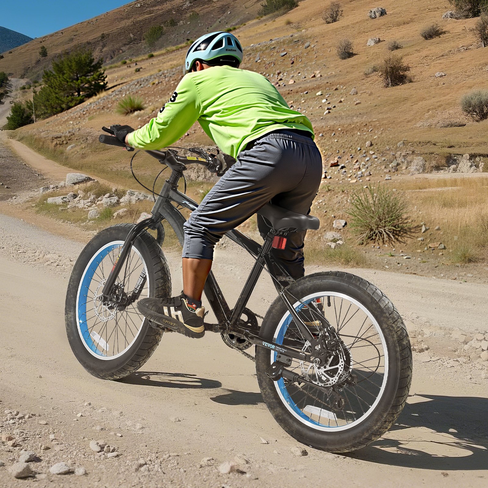 VEVOR Mountain Bike, 20 inch MTB Bicycle with 7 Speeds SHIMANO Twist Shifting, Comfort Saddle, Dual Disc Brakes, High Carbon Steel Frame, Fat Tire Sport Cycling Bicycle for Trail Snow