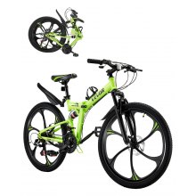 26" Folding Mountain Bike MTB Bicycle 21 Speed Full Suspension Dual Disc Brakes