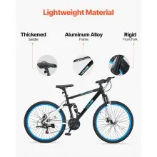 VEVOR 26" Mountain Bike MTB Bicycle 21 Speed Full Suspension Dual Disc Brakes
