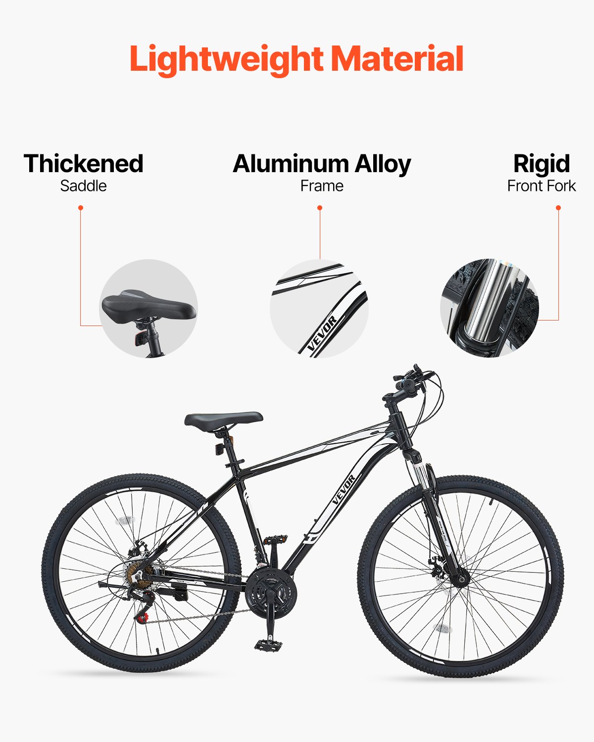 VEVOR Mountain Bike, 29 inch MTB Bicycle with Front Suspension, 21 Speeds SHIMANO Twist Shifting, Comfort Saddle, Dual Disc Brakes, Aluminum Alloy Frame, Adult Sport Cycling Bicycle for Men Women Trail Snow