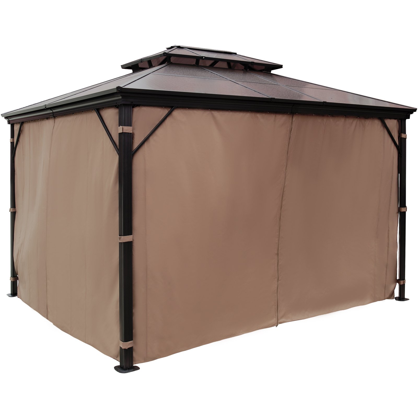 VEVOR Patio Gazebo 10x12ft Hardtop Gazebo Gazebo with Mosquito Netting Outdoor Gazebo Patio Tent Garden Winds Replacement Canopy Double Tier Roof Canopy Gazebos For Patios Garden Home Lawn Brown