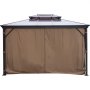 VEVOR hardtop gazebo with brown curtains and black metal frame.