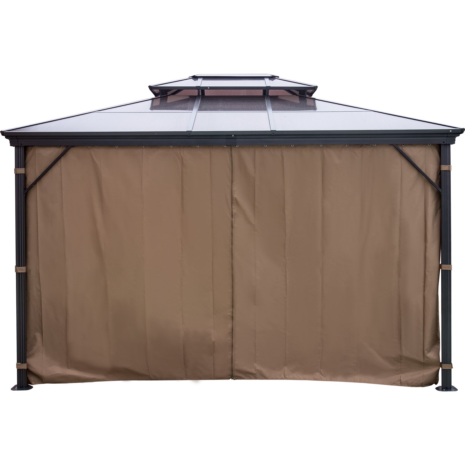 VEVOR Patio Gazebo 10x10ft Hardtop Gazebo Gazebo med myggnetting Utendørs Gazebo Terrassetelt Hage Vinder Erstatning Baldakin Dobbeltlags tak Baldakin Lysthus For Uteplasser Hage Hjem Plen Brun