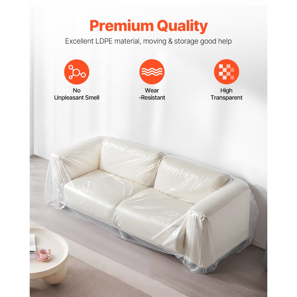 Funda de sofá de plástico VEVOR, 4 milésimas de grosor, funda de sofá transparente resistente con diseño de apertura amplia, resistente al desgaste e impermeable, 233 x 157 x 107 cm