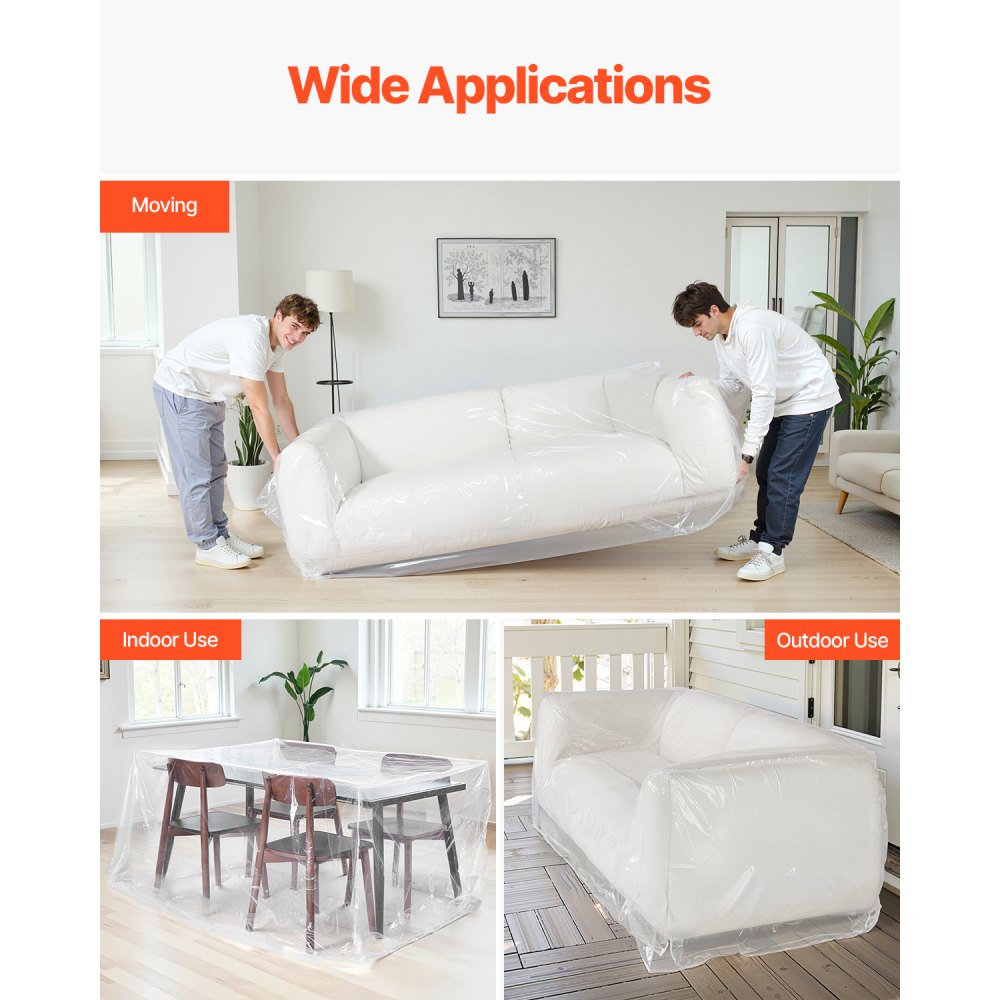 Funda de sofá de plástico VEVOR, 4 milésimas de grosor, funda de sofá transparente resistente con diseño de apertura amplia, resistente al desgaste e impermeable, 233 x 157 x 107 cm