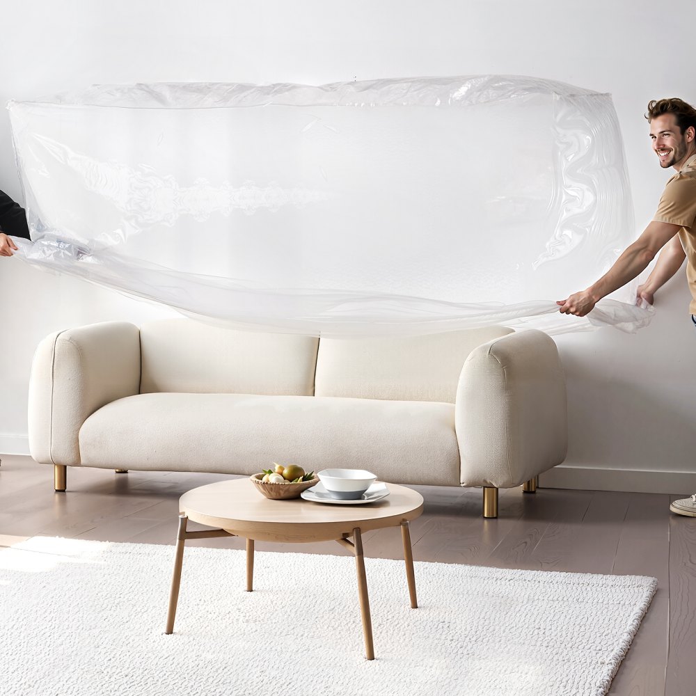 Funda de sofá de plástico VEVOR, 4 milésimas de grosor, funda de sofá transparente resistente con diseño de apertura amplia, resistente al desgaste e impermeable, 233 x 157 x 107 cm