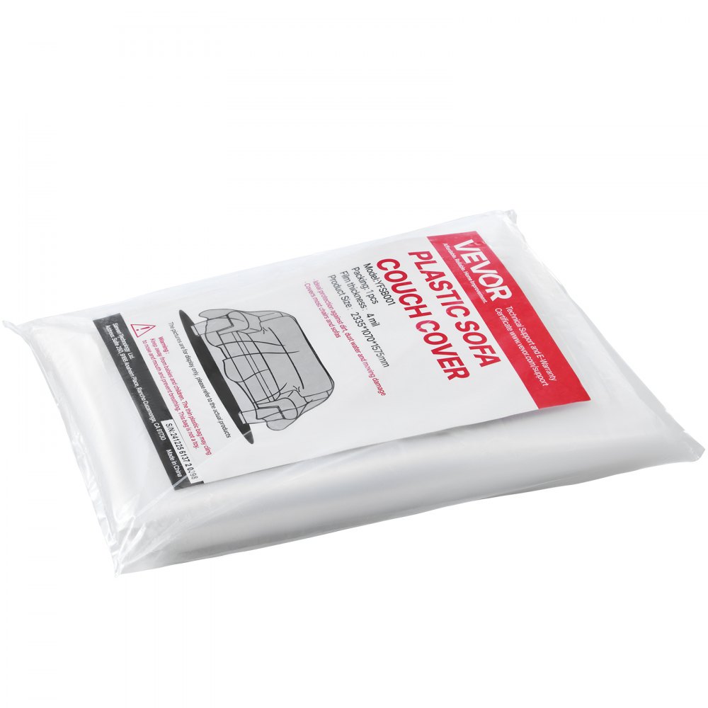 Funda de sofá de plástico VEVOR, 4 milésimas de grosor, funda de sofá transparente resistente con diseño de apertura amplia, resistente al desgaste e impermeable, 233 x 157 x 107 cm