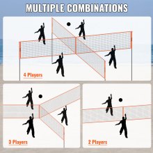 VEVOR 4-vejs volleyballnet, justerbar højde badmintonnetsæt til baggårdsstrandplæne, udendørs bærbart volleyballnet med bæretaske, 4 firkantet spilsæt til hurtig montering til børn og voksne