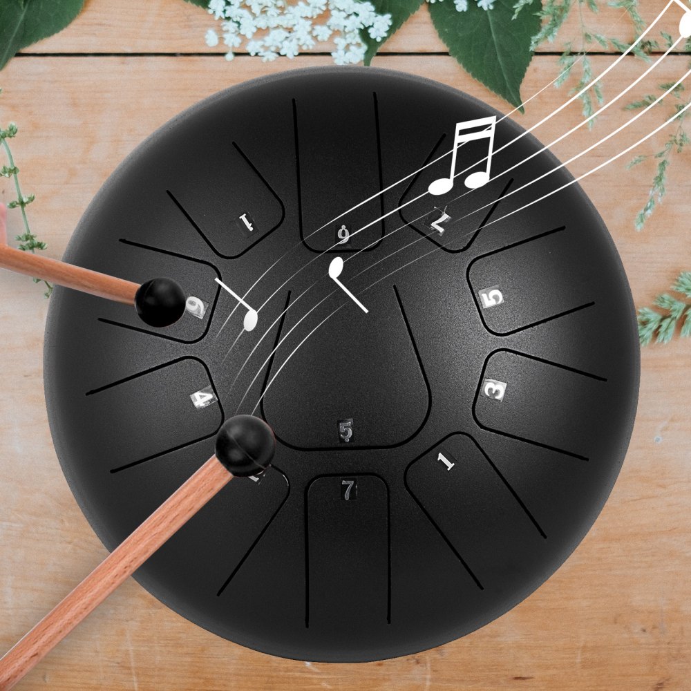 Steel Tongue Drum 11 Notes 10 inches Percussion Instrument with Bag, Book, Mallets, Finger Picks