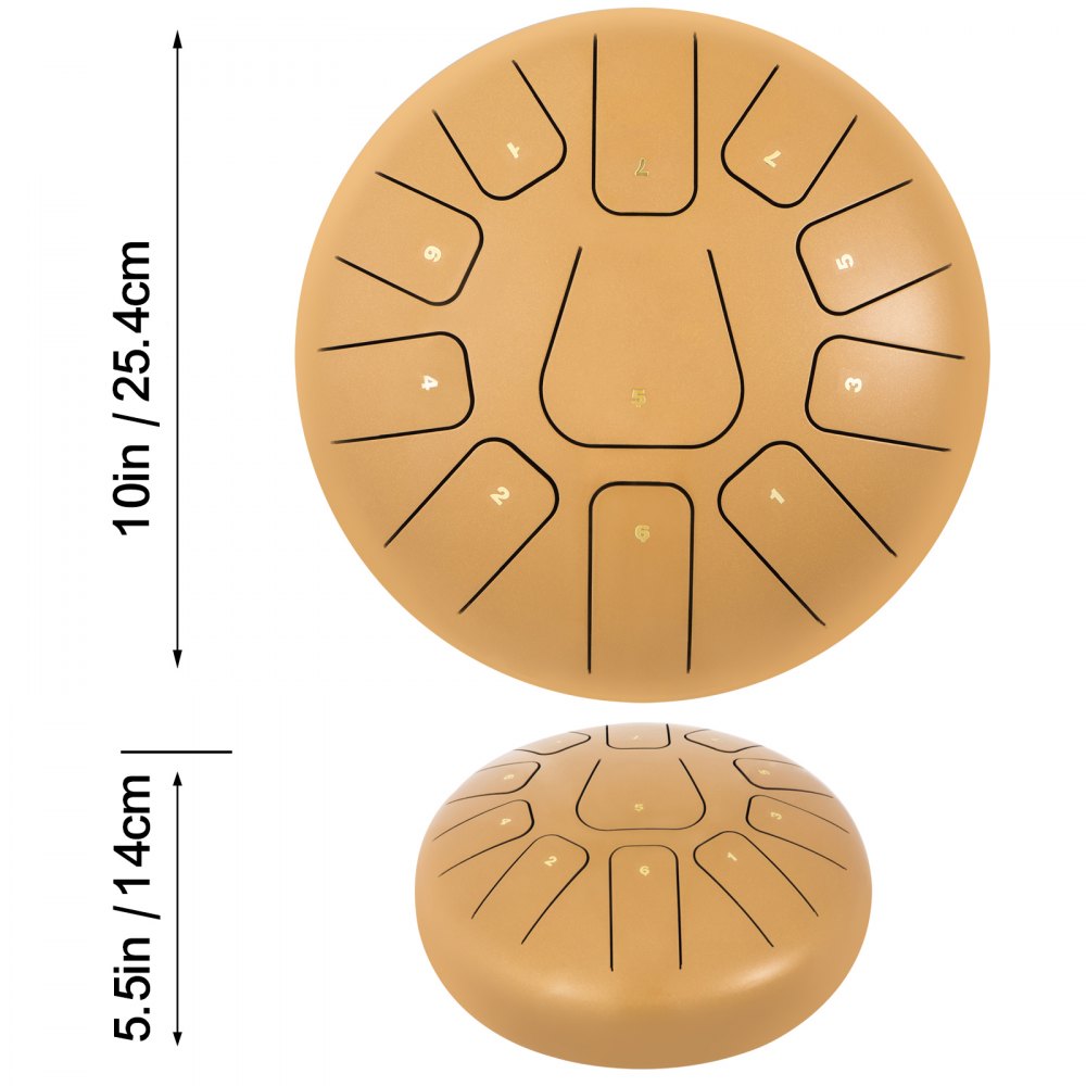 Steel Tongue Drum 10" 11 Notes Percussion Instrument W/bag Mallets Finger Picks