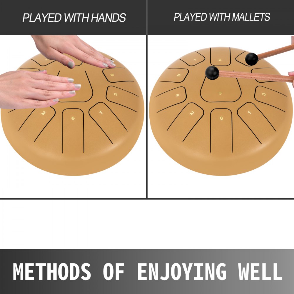 VEVOR Steel Tongue Drum 11 Notes 10 inches Percussion Instrument with Bag, Book, Mallets, Finger Picks