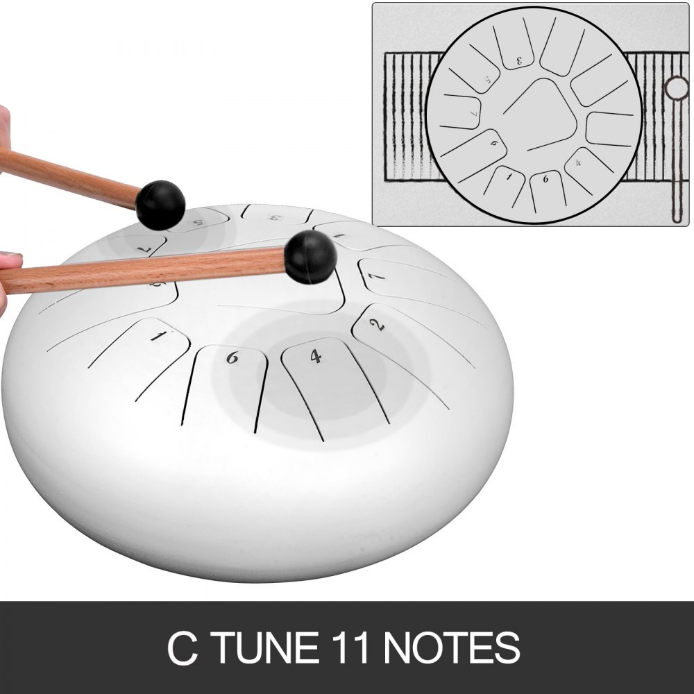 Steel Tongue Drum 11 Notes 10 inches Percussion Instrument with Bag, Book, Mallets