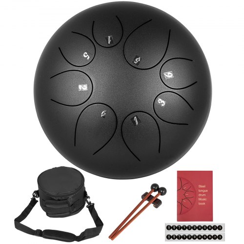 Steel Tongue Drum 8 Notes 10 inches Percussion Instrument with Bag, Book, Mallets