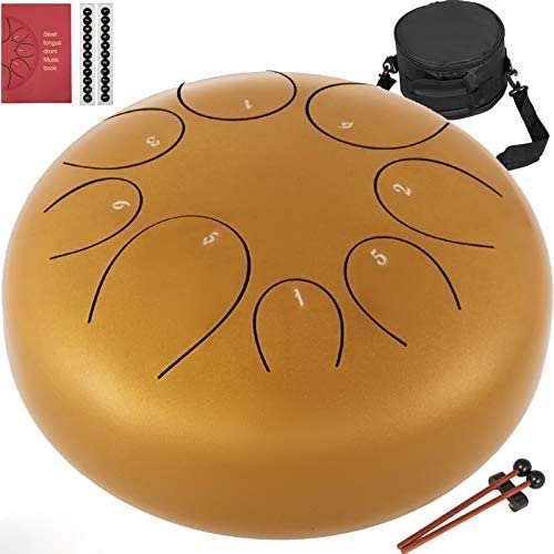 VEVOR Steel Tongue Drum - 8 Notes 10 inches - Percussion Instrument - Handpan Drum with Bag, Book, Mallets, Finger Picks (Gold)