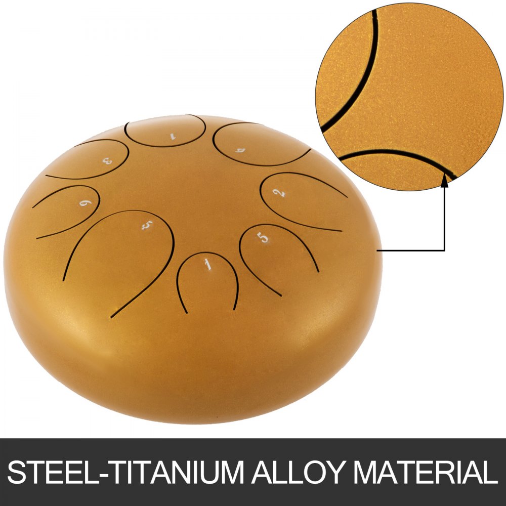 Steel Tongue Drum 8 Notes 10 inches Percussion Instrument with Bag, Book, Mallets