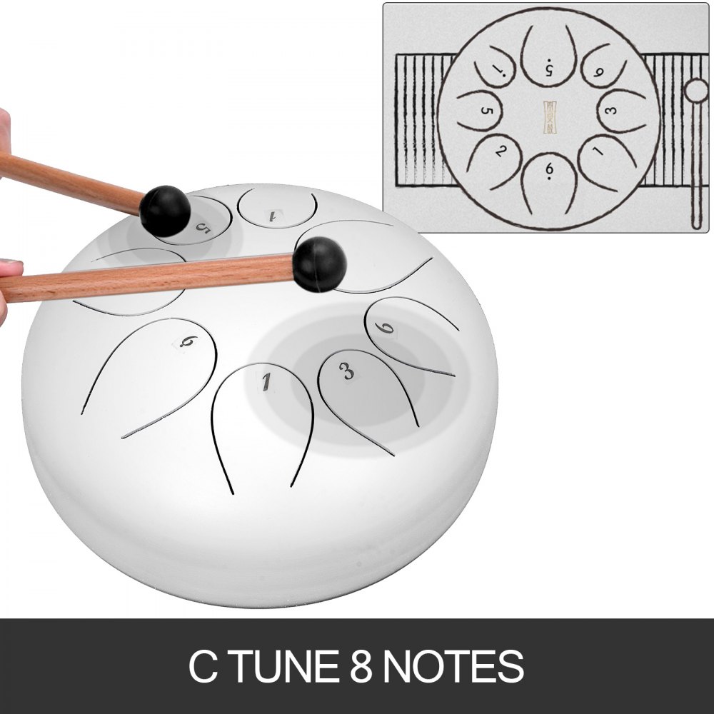 Steel Tongue Drum 8 Notes 10 inches Percussion Instrument with Bag, Book, Mallets