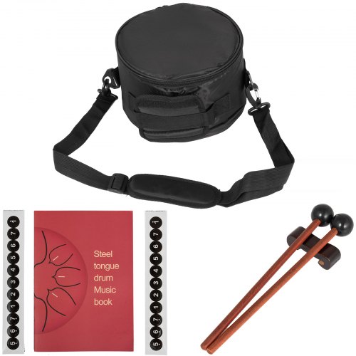 VEVOR Steel Tongue Drum 11 Notes 12 inches hang drum Red Handpan Drum with Padded Travel Bag, Book, Mallets, Finger Picks