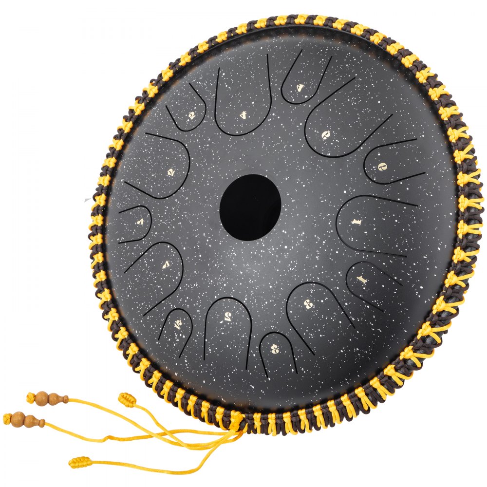 Tongue Drum 14 Notes Dish Shape Drum 14.9 Inches Dia. With Rope Decoration Black