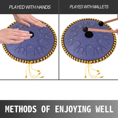 Handpan En Acier 14" - 15 Tons, Tonalité D Majeur, Léger, Avec Sac Et Baguettes